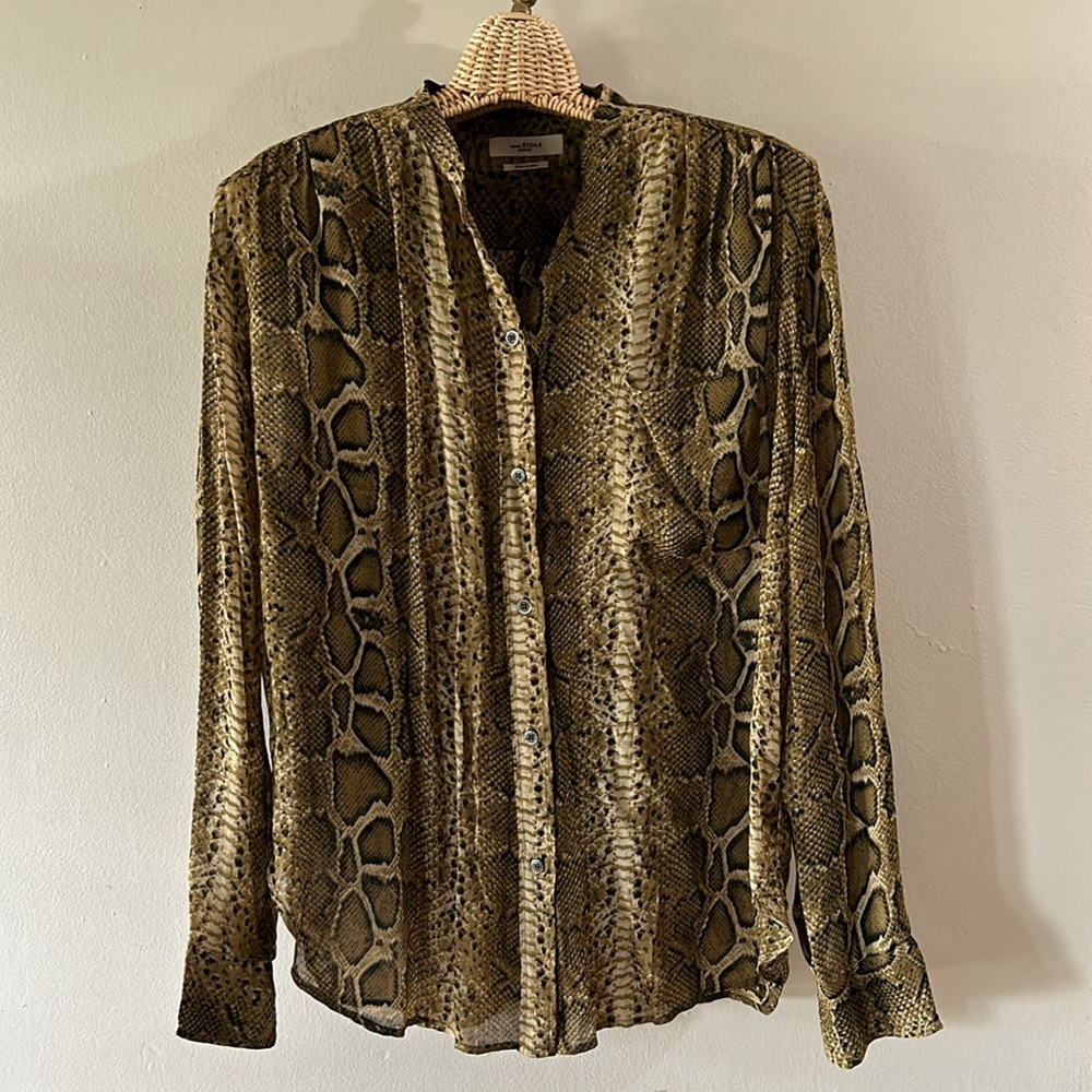Isabel Marant Étoile snake skin animal print crew neck button down tissue blouse